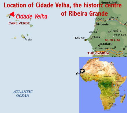 Map showing the location of the Cidade Velha, Historic Centre of Ribeira Grande UNESCO world heritage site (Cape Verde) 